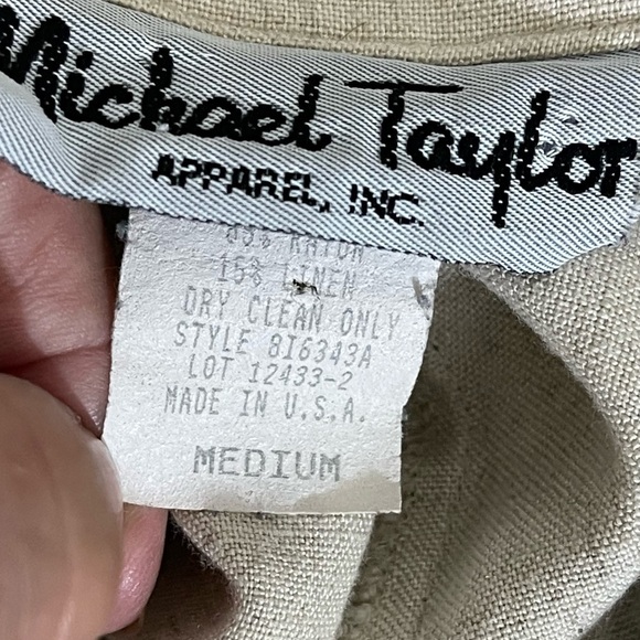 Michael Taylor sz med blazer lightweight rayon/linen blend natural / black print - Picture 11 of 12